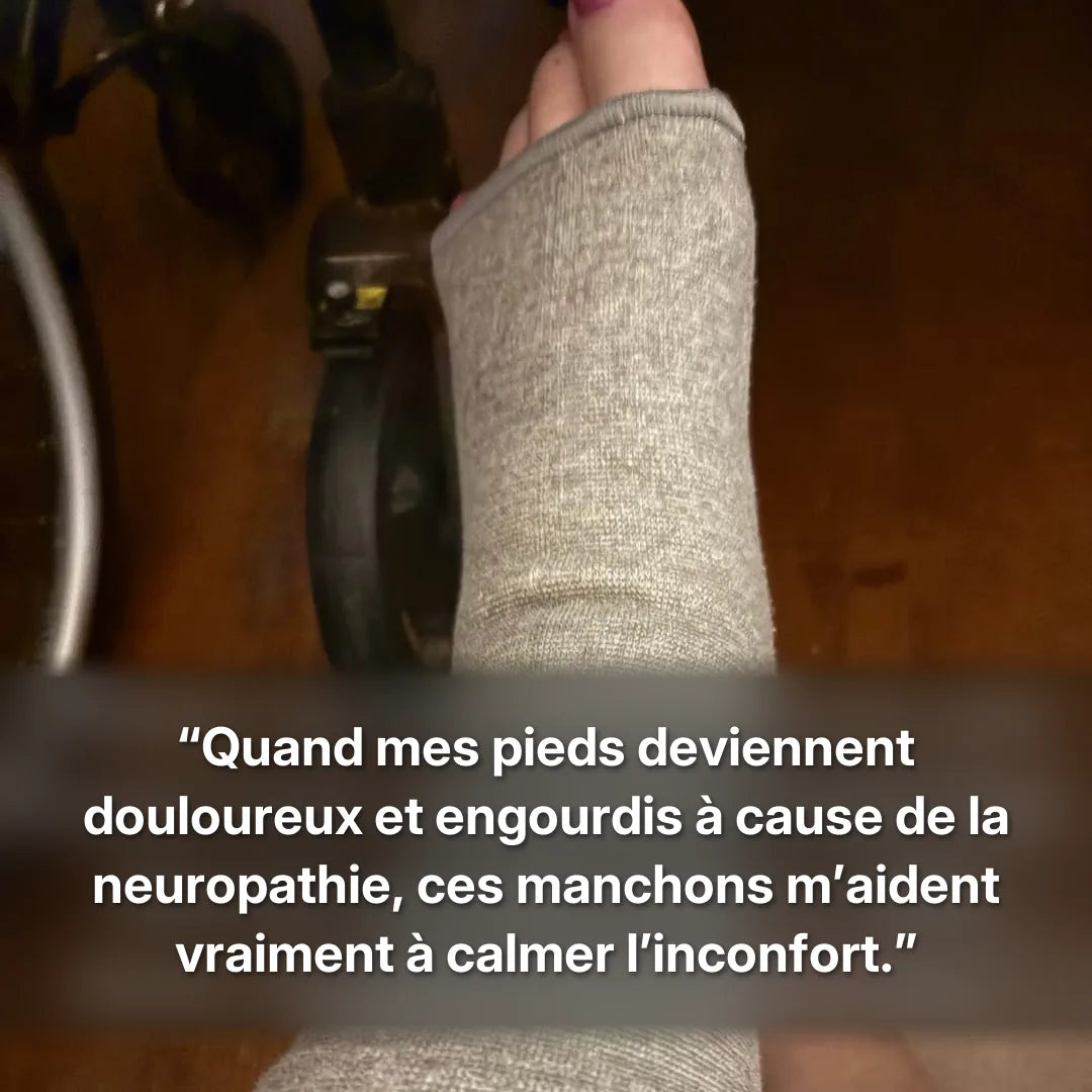 Photo d’une cliente portant les manchons Unecompresse